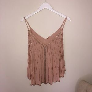 FREE PEOPLE Beaded Pink Tank